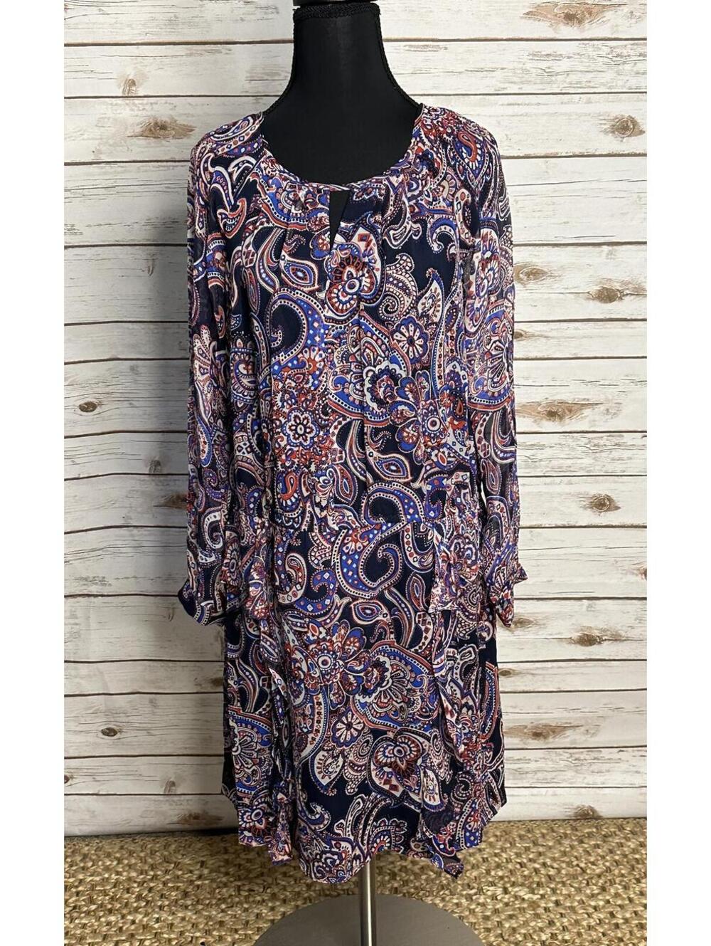 Shoshanna 100% silk shift dress Size 6 multicolored paisley long sleeves boho